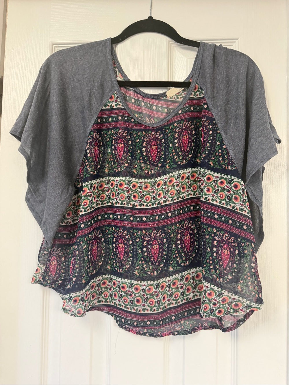 Nordstrom Gray Raglan Boho Floral Tunic with Multicolor Print